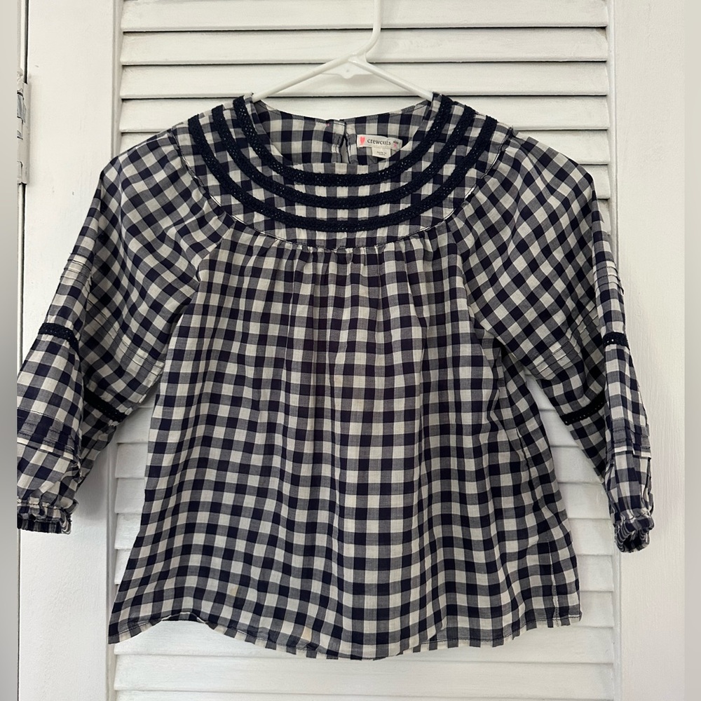 CREWCUTS Navy gingham long sleeve tunic top Girls Size 7